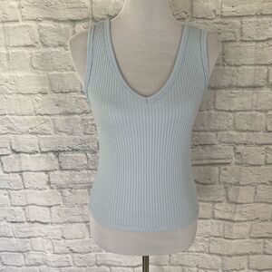 Old navy women S cotton blend ribbed v-cut neck crop tank top blue